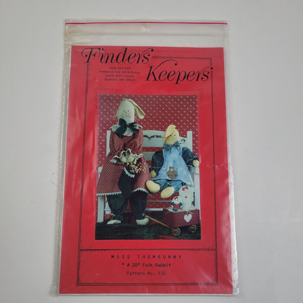 Finders Keepers 130 Sewing Pattern for 20" Miss Thumbunny Folk Rabbit UNCUT